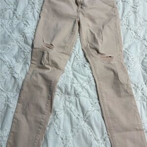 7 for All Man Kind Blush Distressed Skinny Jeans